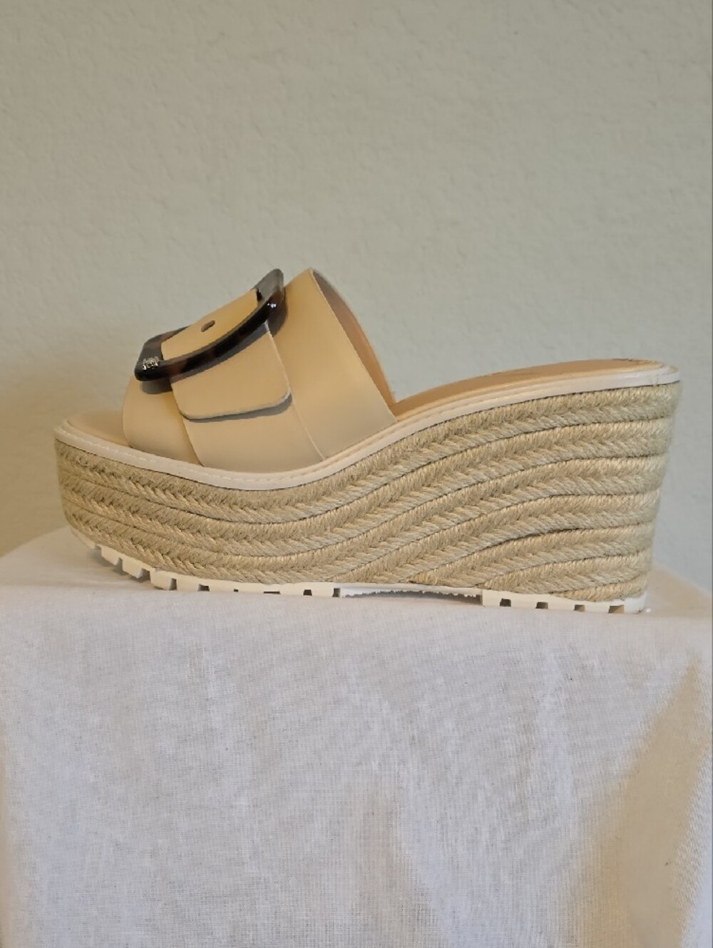 Sam Edelman "Livi Sand Leather" Espadrille Wedge W/Tortoise Buckle Size 7.5 NWOT - Picture 13 of 16